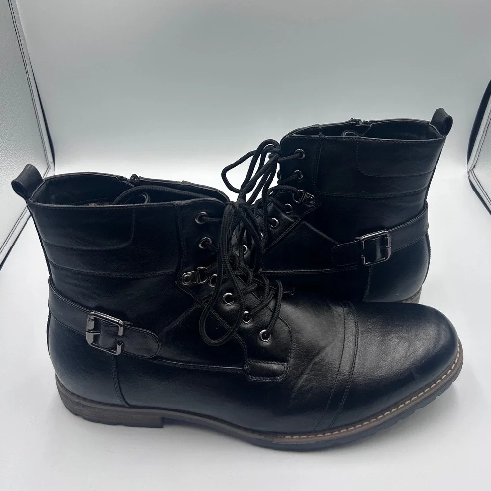 Bruno Marc Philly-5 Mens Black Cap Toe Combat Boots Side Zip Buckle Size 15